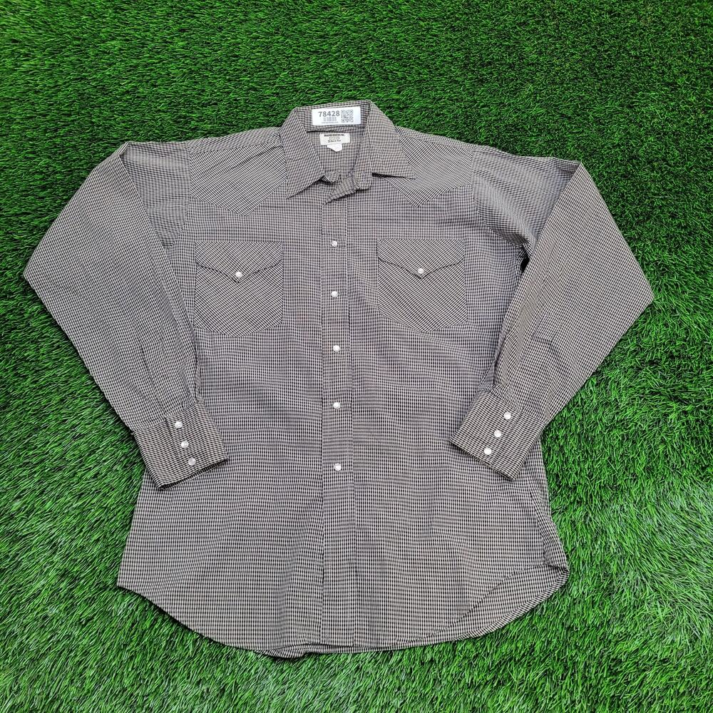 Vintage 70s Ruddock Western Pearl Snap Shirt M/L 21x30 Black White Check USA